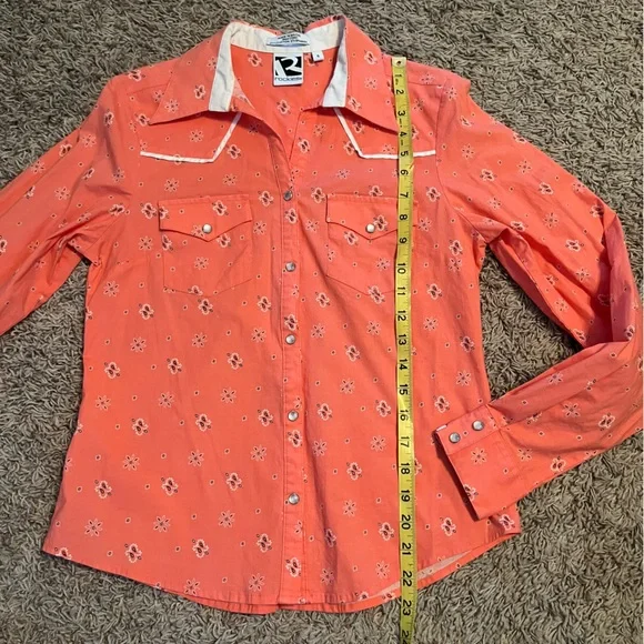 ROCKIES x Vintage Coral Bandana Print Pearl Snap Western Shirt Sz S Like New - Picture 12 of 12